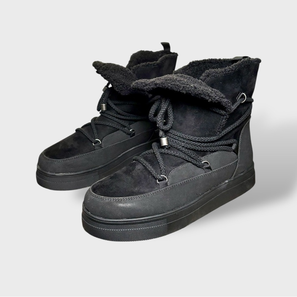 MIA Disa Black Faux Suede Women’s Lace Winter Vegan Boots Sz 8.5